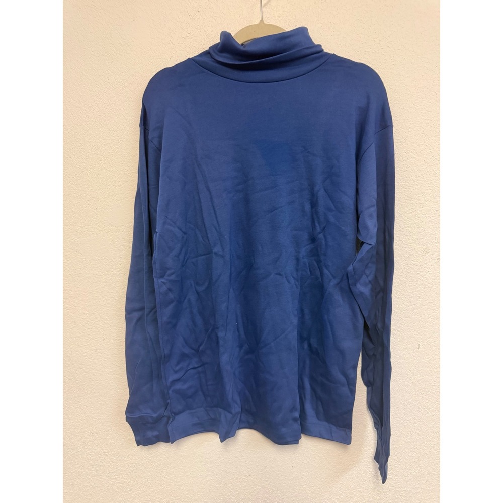 Vintage Lands End Mens Large Lagoon Blue Cotton Turtleneck Shirt Made in USA